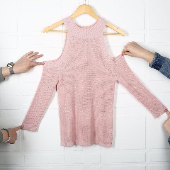 Timing Tops - Timing Cold Shoulder Knit Top Pink